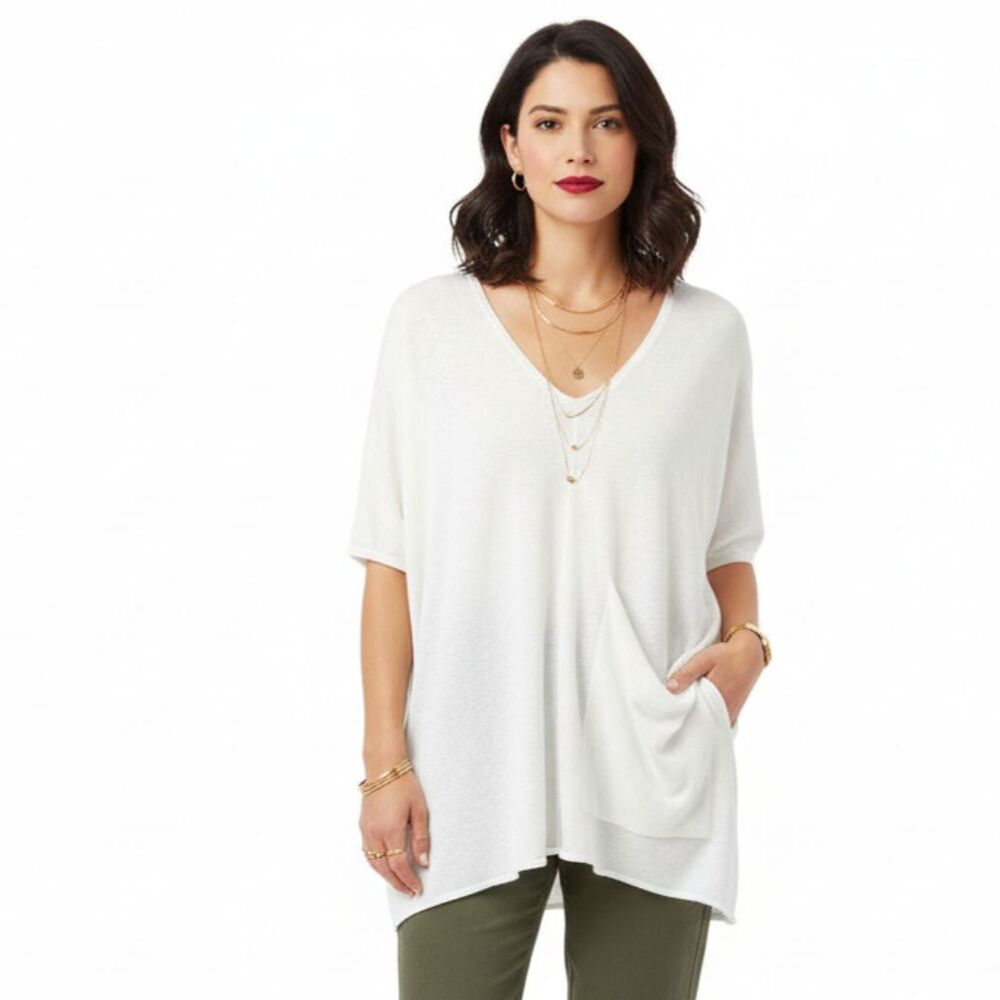 Eileen Fisher White Organic Linen Blend Short Sleeve Oversized Tee T Shirt Top M